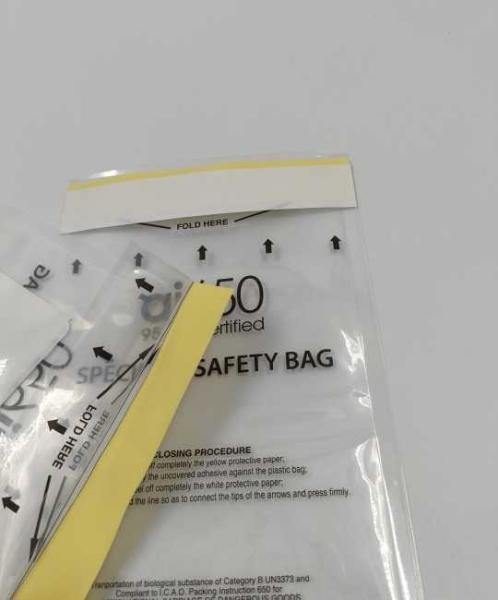 Sacos de amostras de risco biológico de 95 kpa 3 impressão de logotipo transparente na parede
