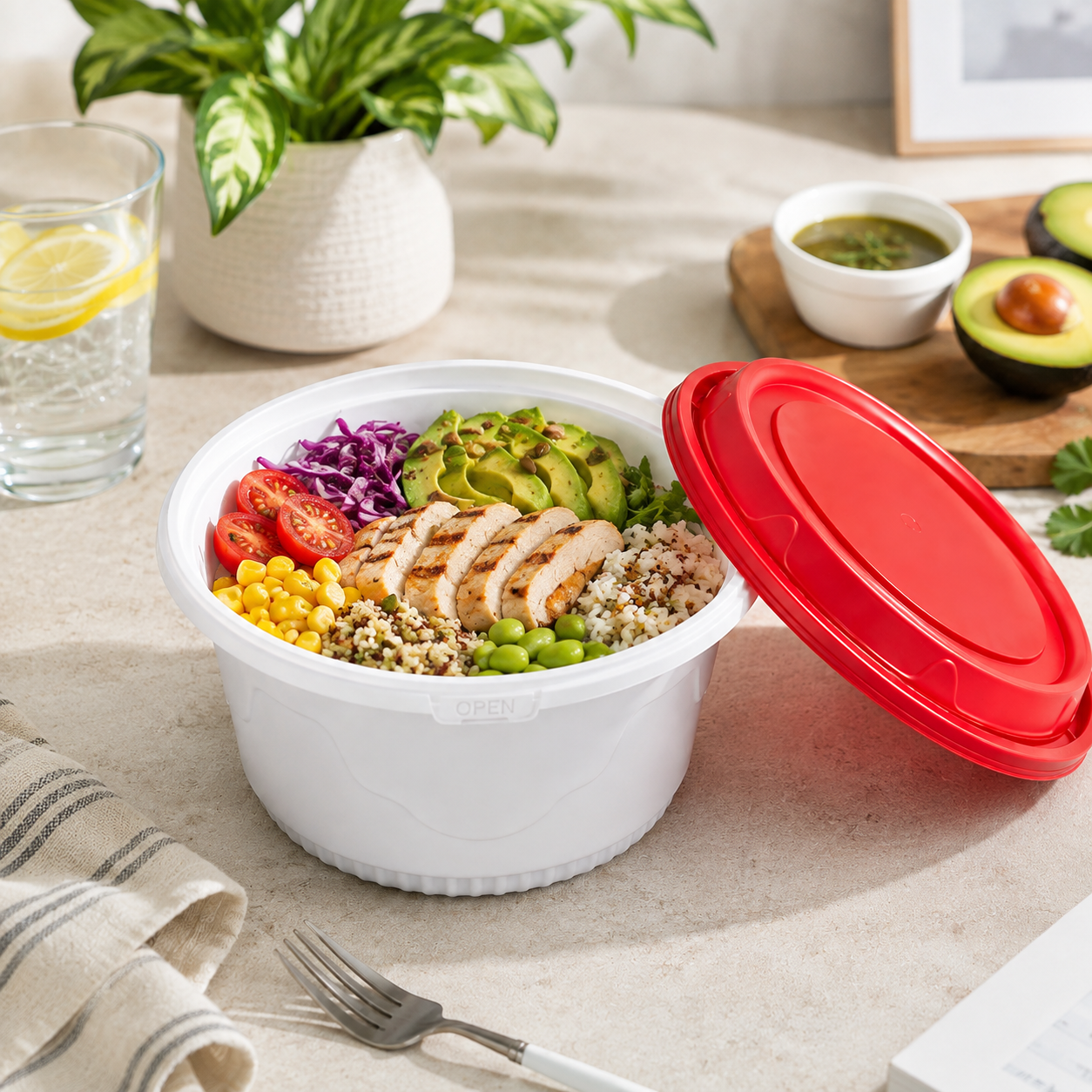 1580ml Extra Large PP Food Snap Lock Bowls Tamper Evident Bulk Catering