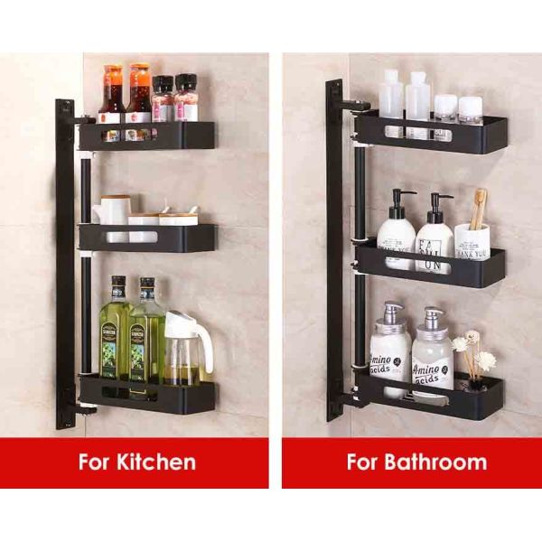 3 Tiered Wall Mounted Kitchen Storage Racks 180 Degree Rotatable For Spice Jars