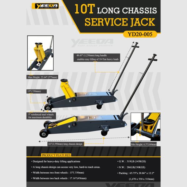 10T Long Chassis Service Jack – Heavy - Duty Lifting for Auto/Industrial Low - Clearance Jobs
