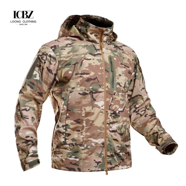 Chaqueta de combate táctica impermeable para hombres con capucha de invierno uniforme de abrigo de camuflaje sólido
