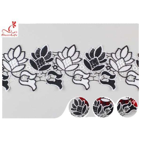 Eco - Friendly Double Color Water Soluble Lace 7.5 CM Floral / Guipure Lace Trim