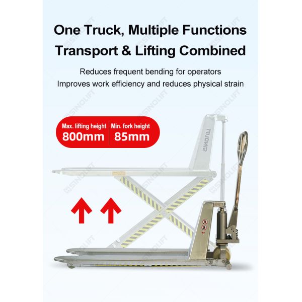 Sinolift Stainless Steel High Lift Hydraulic Pallet Truck HLT15S-II for Corrosion-Resistant Material Handling