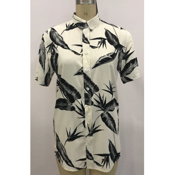 Summer Printed Short Sleeve Shirts 100% Viscose Printed Silk Shirt Mens