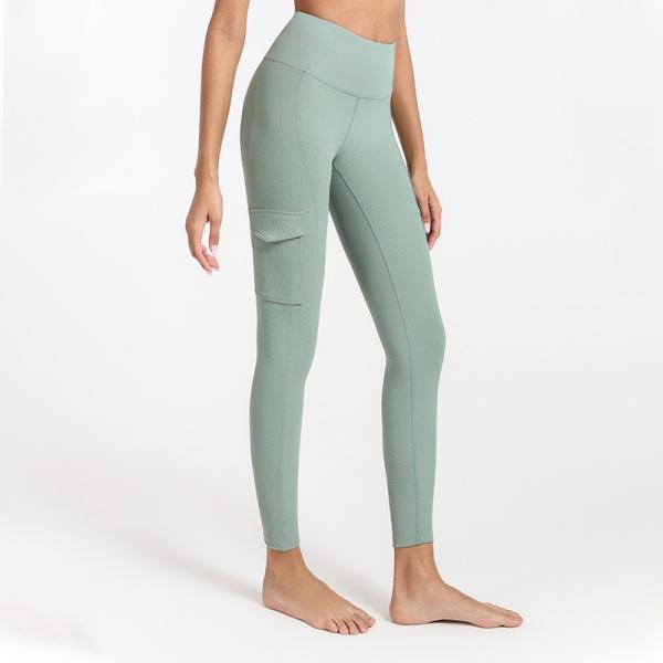 220gsm Ribbed Yoga Leggings With Side Tooling Pocket High Waist Squat Proof