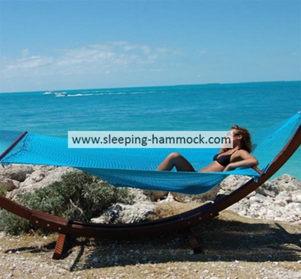 Coastal Tight Weave Wooden Arc  2 Person Rope Hammock With Stand Light Blue 55 X 84 Inches