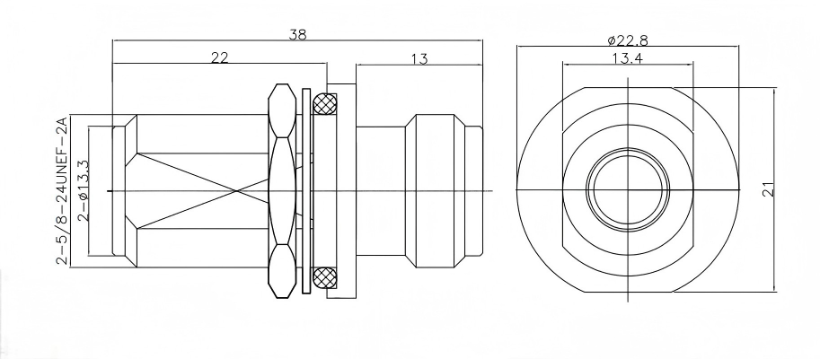 N Female To Female Bulkhead Adapter Nickel Plated Brass With A Waterproof Sealing Ring