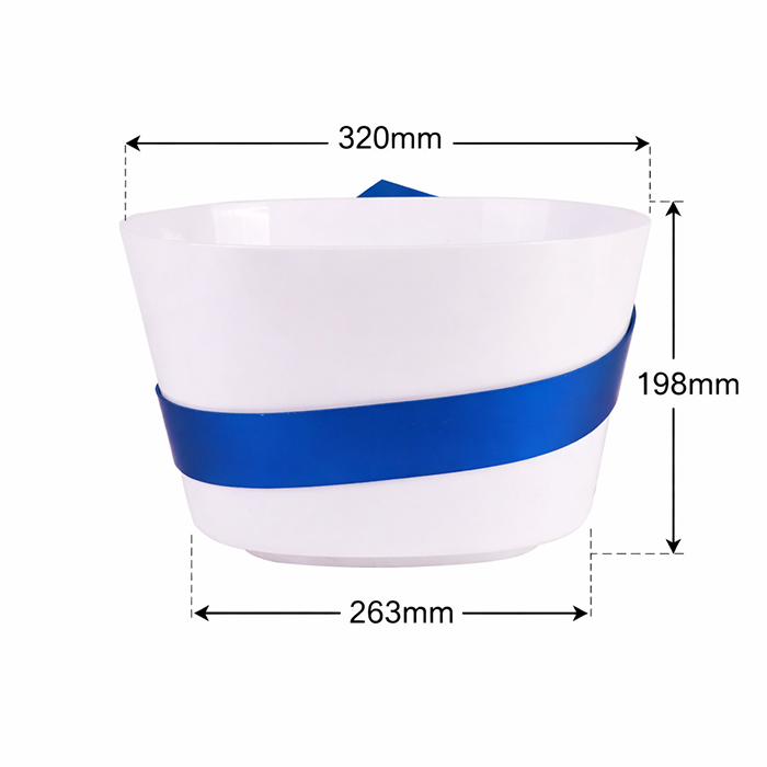 Custom 8L White Plastic Ice Bucket With Detachable Blue Ribbon Champagne Bucket