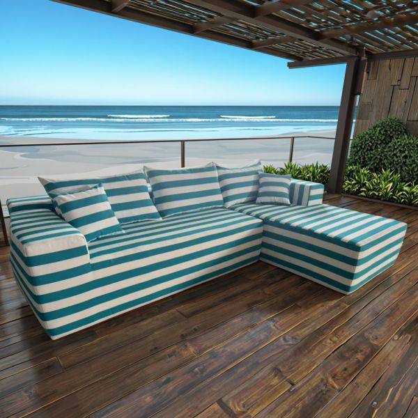 Custom Retro Striped Compressed Sofa Waterproof Leisure Lazy Sectional Module for Living Room Outdoor Balcony Warehouse