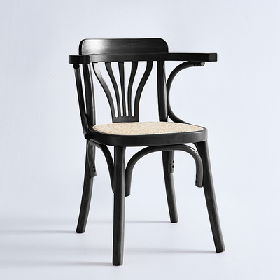 Modern Dining Chair Nature Rattan Coffee Chair Solid Wood Armrest Chairs