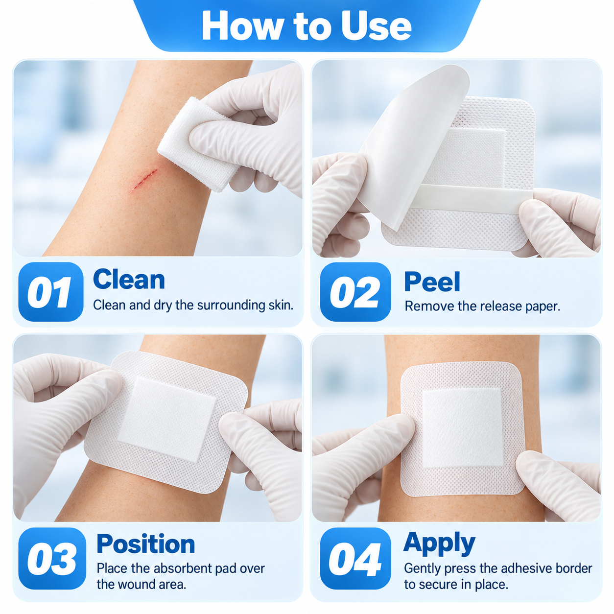 Sterile Self-Adhesive Non-Woven Wound Dressing - Breathable, Absorbent, and Skin-Friendly for Postoperative Wounds