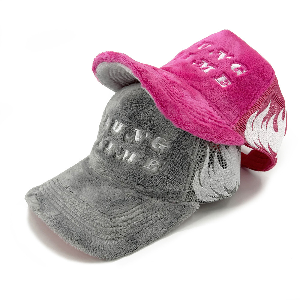 Crown Fluffy Velvet Custom Embroidery Trucker Hats Flame Fire Piping Personalize Fuzzy Underbrim Color Flannel