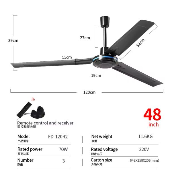 High Quality 3 Blades Ceiling Fan Without Light Attractive Silver Five Wind Speed for Hotel Living Room