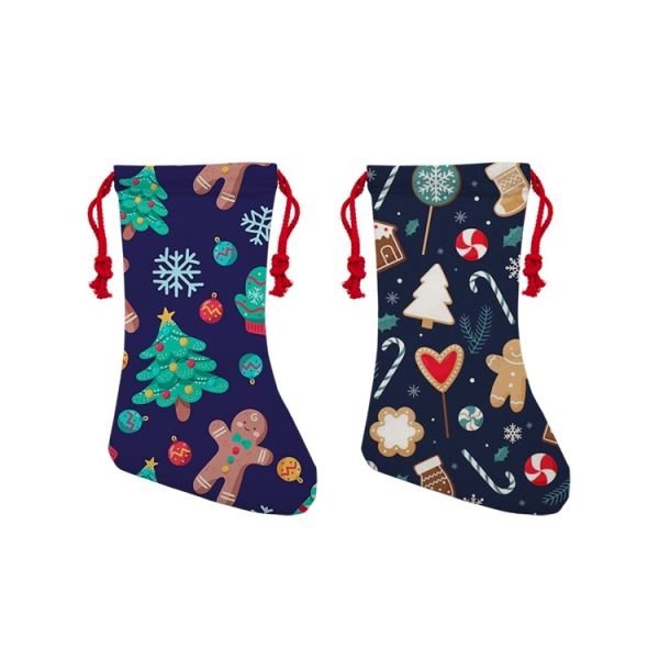 Heavy Thick 380gsm Linen Sublimation Christmas Stockings With Red Cotton Cords Children Promotional Party Supplies