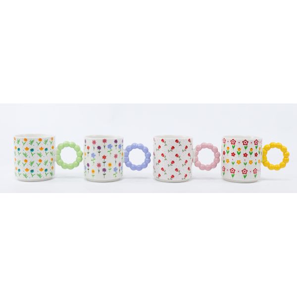 Floral Bubble Handle Ceramic Mug