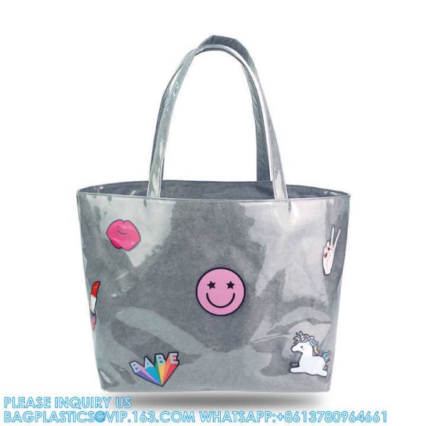 Tyvek Shopping Bag American Style Transparent Clear PVC Printed Logo Shopping Bag Hand Bag Transparent Beach Bag