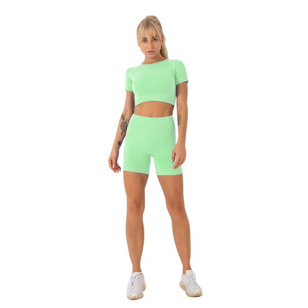 2021 Antibacterial Casual Outfits 2 Pieces Jogger Tops Sportswear Set And Shorts Yoga Wear Women Short Sleeves