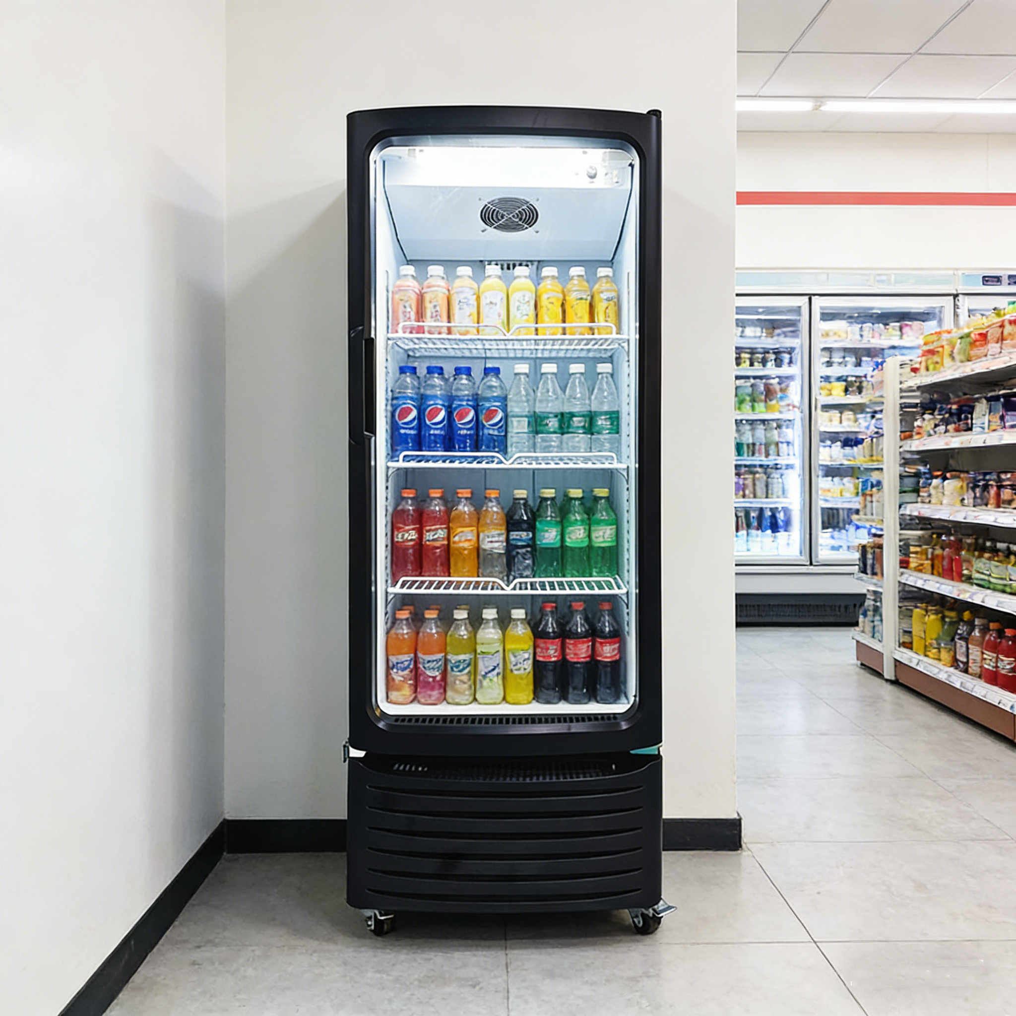 Supermarket Single Glass Door Commercial Display Cooler Upright Chiller Fan-Cooling Beverage Refrigeration Equipment