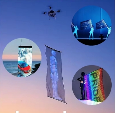 P15 Smart Control IP68 LED Drone Screen Programmable Flexible Tranceparent Screen for Concert Shows Flag Logo Display Weddings and Birthday Parties