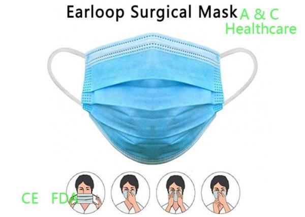 CE Standard 3 Ply Disposable Face Mask Non Woven Melt Blown Fabric