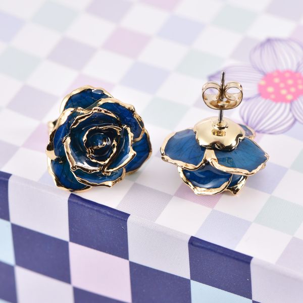 Gold Dipped Rose Earrings Roses Blue Rose Eternal Decoration