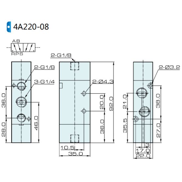 4A220-08 Airtac Type Double Air Pilot Pneumatic Valve 5 Way 2 Position