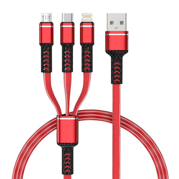 Cable de recharge multi 3 en 1 personnalisé USB à micro-USB Type-C Lightning 1m/2m Longueur Support OEM