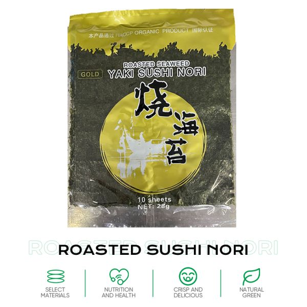 Silver Grade 10Sheets Sushi Nori Certified Dark Green Hand Roll Temaki Roasted Sushi Nori Seaweed Wrapper