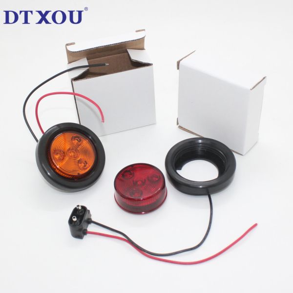 Warranty 12v 24v 4 Diodes 2 Inch Round Amber Red Led Side Marker Lights For Trucks Trailers With 2 Prong Plug