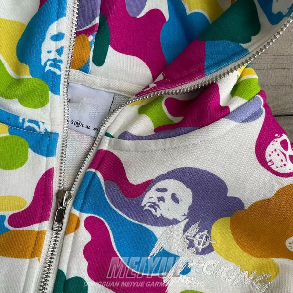 Bloc de couleur personnalisé Hoodie pleine fermeture à glissière 500gsm Vêtements de rue Impression numérique Bordure Logo Hoodie