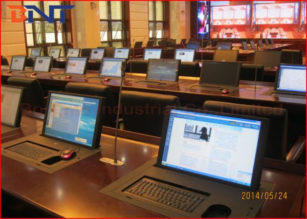 Manual Rotating Meeting Table Computer Monitor Lift Silver Color With 17 Screen