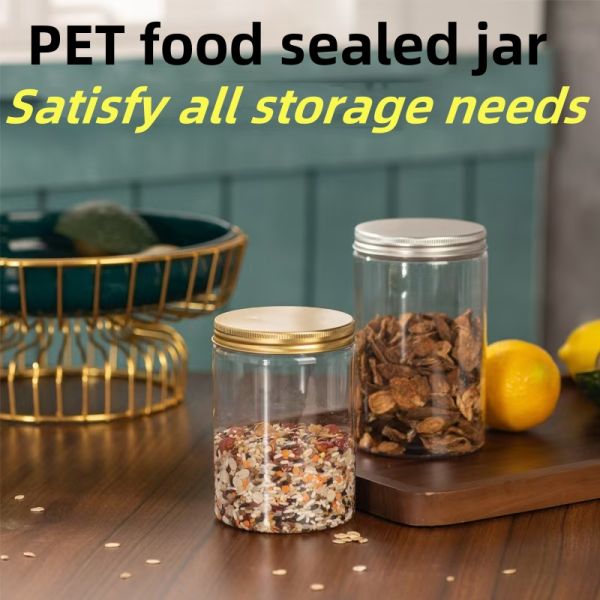 Food-Grade PET Transparent Sealed Jar with Lid Sealing Gasket , Moisture-Proof Biscuit Storage Plastic Jar