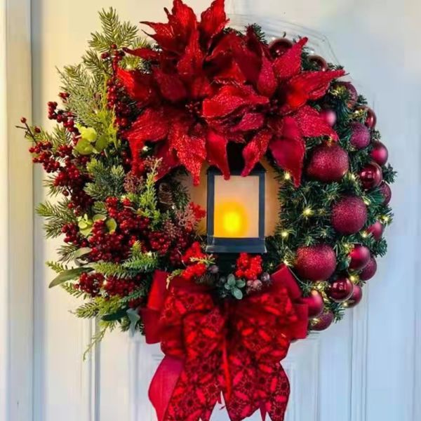 Plush Cloth and Plastic Christmas Pinecone Wreath for Outdoor Christmas Decorations