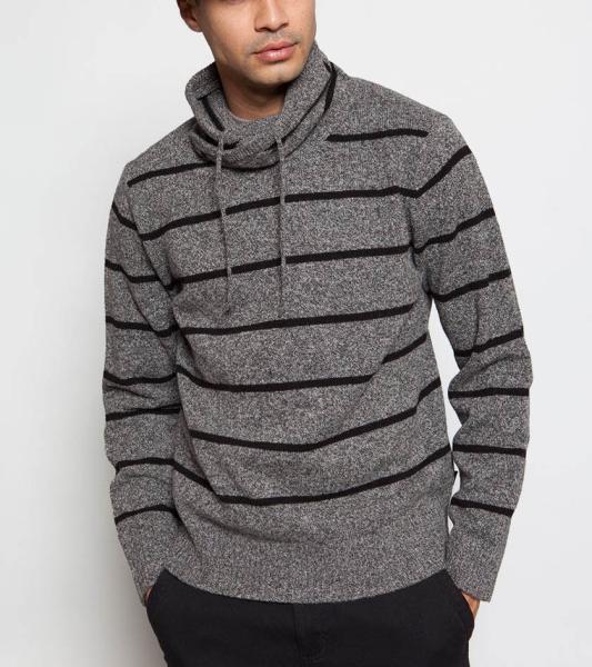 Full Lambswool Knit Pullover Sweater Hoodie Jersey Type With Stripe Thick