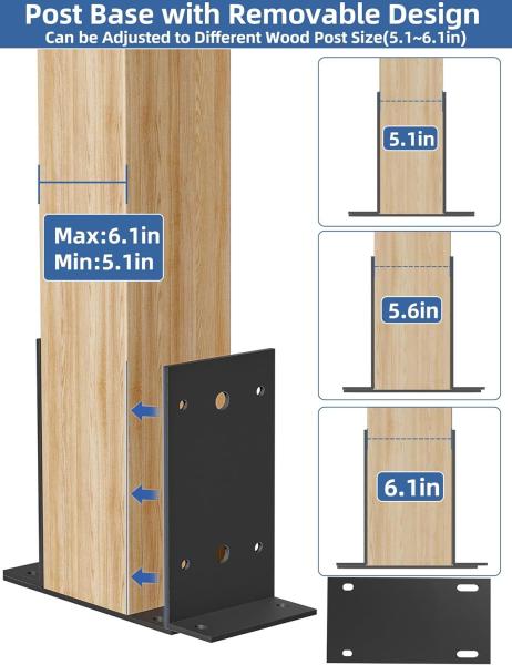 Heavy-Duty Black Powder Coated Metal Post Anchor Deck Fence Pergolas Porch Railing Support Bracket For Concrete
