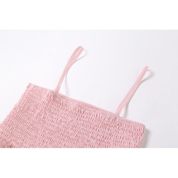 Pink Sexy Womens Summer Cami Tops Hem Mesh Spliced With Lotus Leaf Design