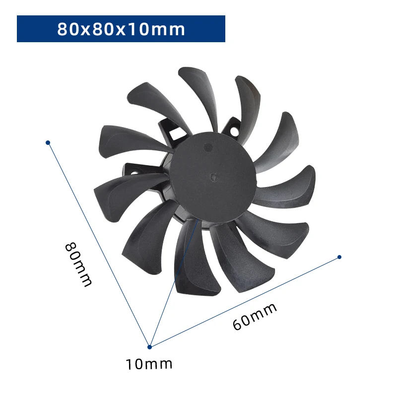 8010 Frameless GPU Cooling Fan Ultra-thin 10 Blades Silent DC12V Replacement Fan for All-in-one CPU Cooler