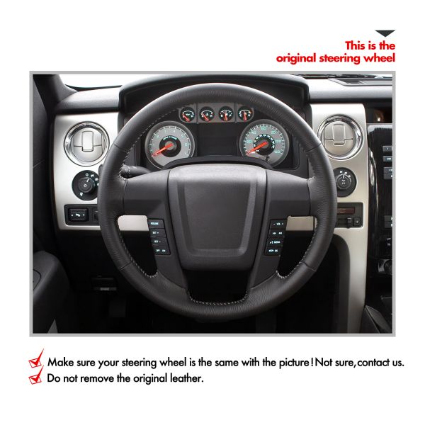 DIY Car Accessory Hand Sewing Genuine Leather Steering Wheel Cover For Ford F-150 2009-2014