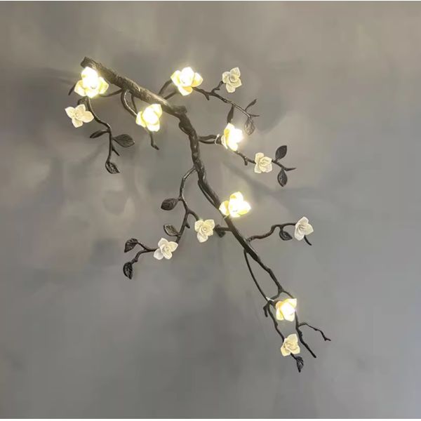 Hotel Elegant Magnolia Flower Ceramic And Copper Villa Lamp Hotel Chanderlier Wall Lamp