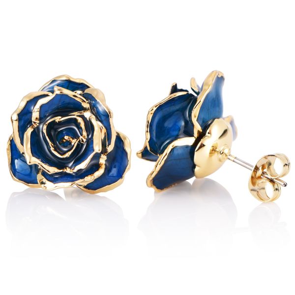 Gold Dipped Rose Earrings Roses Blue Rose Eternal Decoration