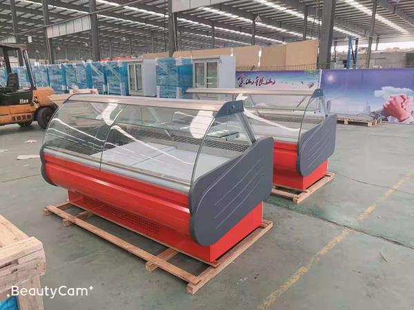 Meat display cabinet stainless steel glass front door flap type Fresh meat cabinet filp door with   looker