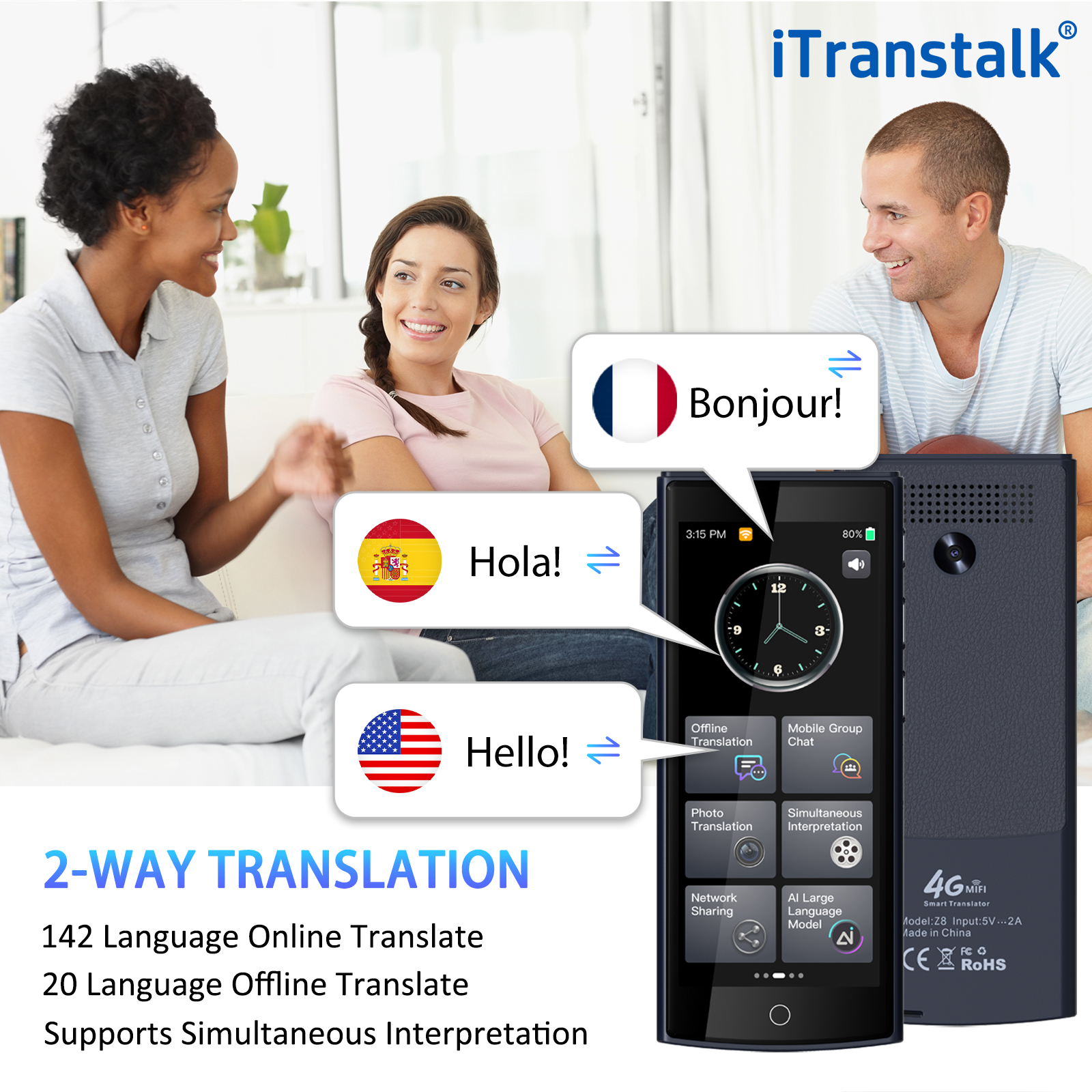 4G Simcard Translator with 142 Languages Recording Photo Text Translate Two Way Voice  Language Translation