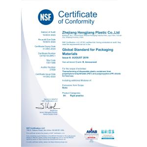 Zhejiang Hengjiang Plastic Co., Ltd. Сертификации