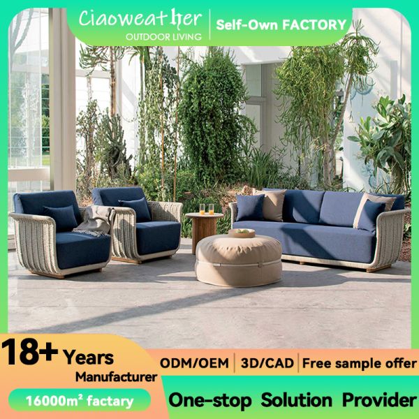 Garden Furniture Woven Sofa Set Villa Modern Hotel Waterproof Fabric Aluminum Frame 2 Sets Lounge Sets Outside