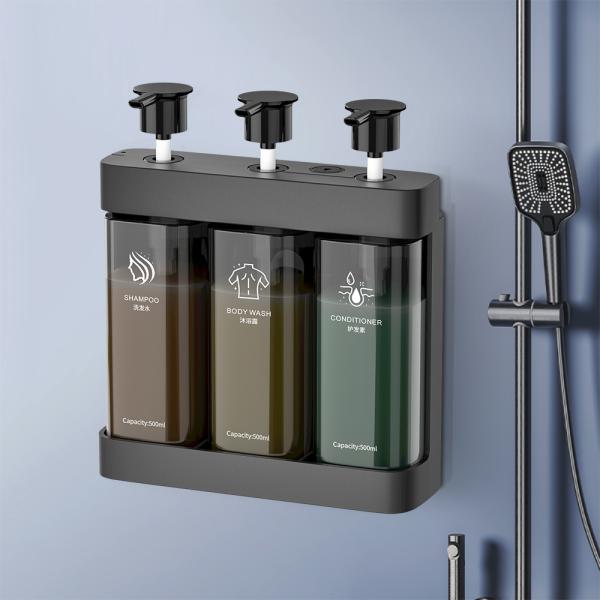 ABS Plastic Wall Mounted Manual Triple Bottle Soap Dispenser with 500ml Capacity for Hotel and Home Bathroom