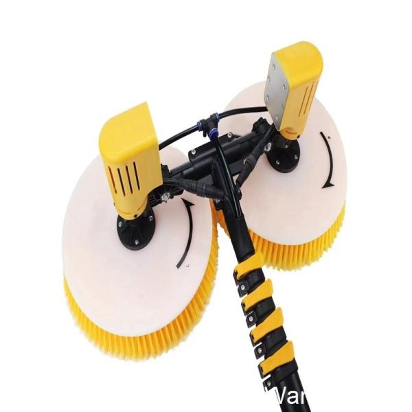 Water Powered Solar Panel Cleaning Brush with Dual Rotating Heads and Lithium Battery