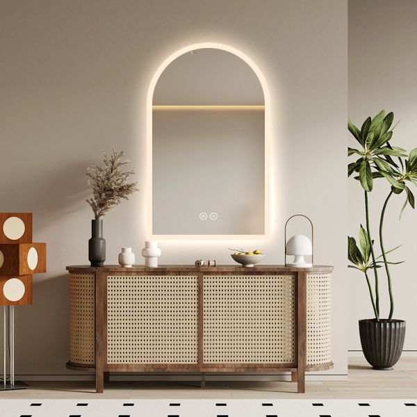 Perimeter Satin LED Border Mirror , Rectangle / Square LED Illuminated Bathroom Mirror