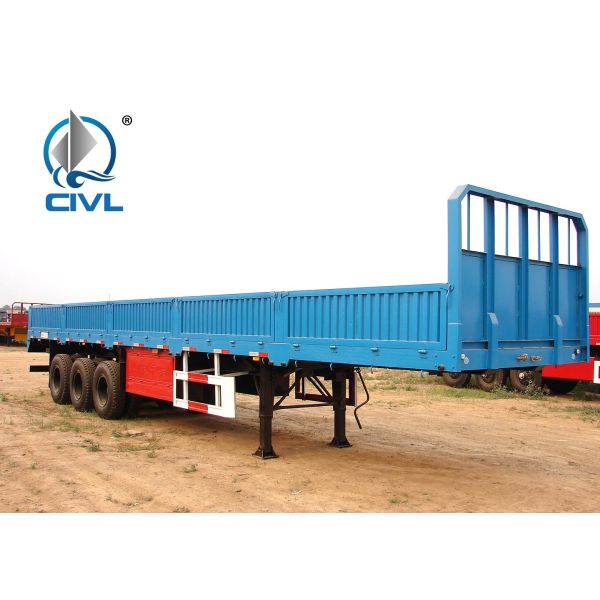 Three Axle Semi Trailer Trucks , Yeallow Color Sidewall Semi Trailer Flatbed Trailer