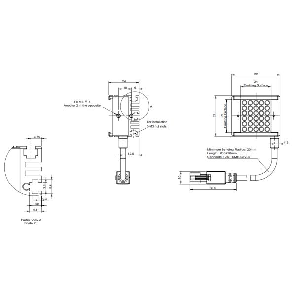 38mm длина 24V 2W привела осмотр освещения компьютерного зрения привели светлое