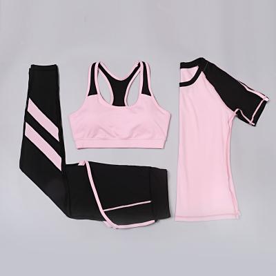 CPG Global 2017 Spring Summer Quick Dry 3 Pieces Set Stretched Bra Short Sleeves Sports Shirt  with Yoga Pant T1028